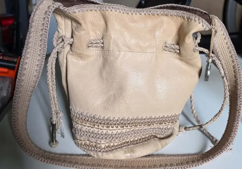 The Sak Leather Women's Crochet Trim Medium Hobo Beige Bag